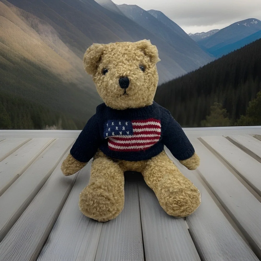 Ty 1990 Curly Bear Plush American Flag Sweater‎ Patriotic Teddy Vintage